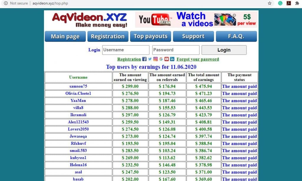 Aqvideosn.xyz payout