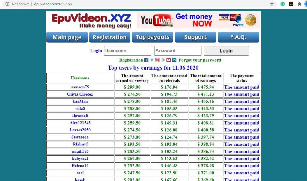 Epuvideon Payout