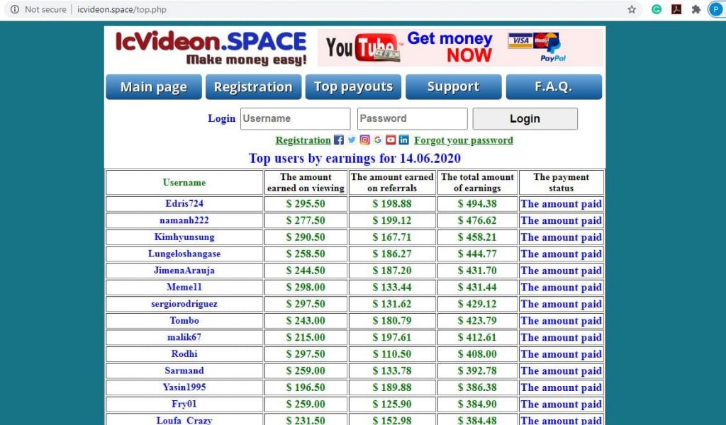 Icvideon.space Payout