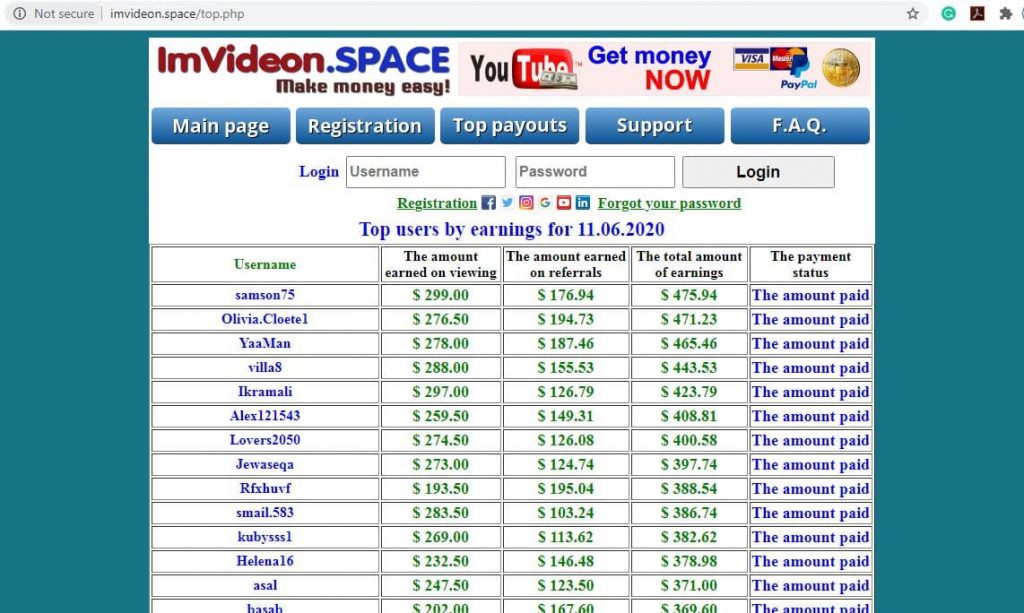 Imvideon Payout