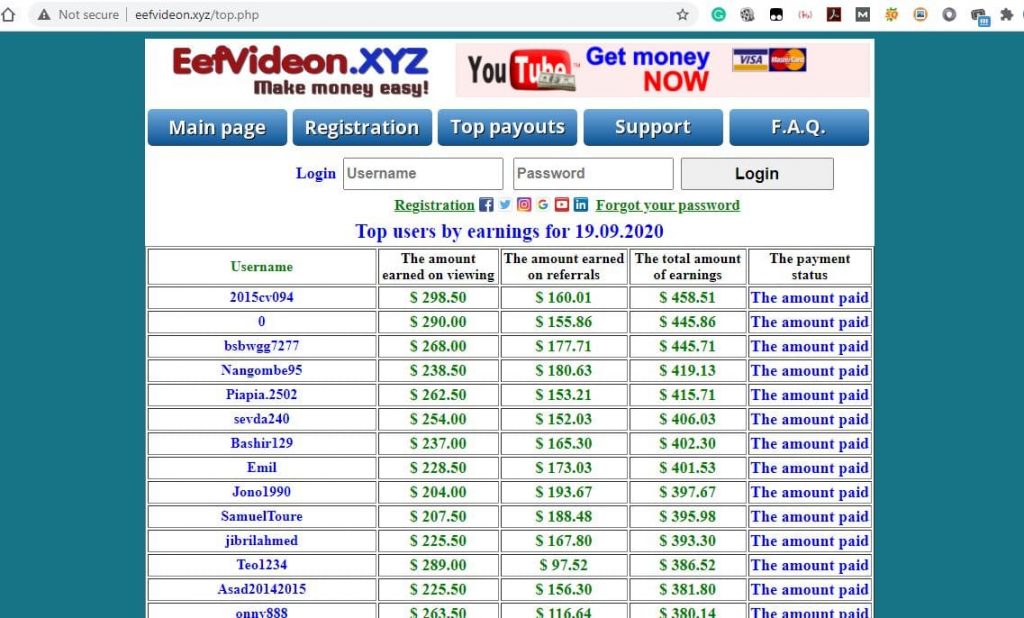 Eefvideon Payout
