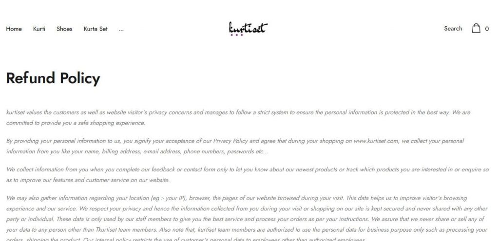 Kurtiset Refund Policy