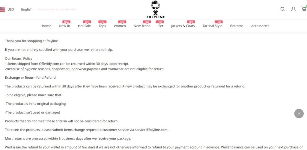 Folyline Return and Refund
