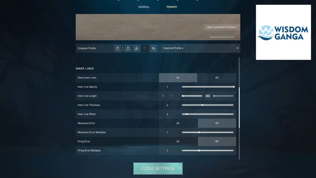 Benkai Crosshair settings image