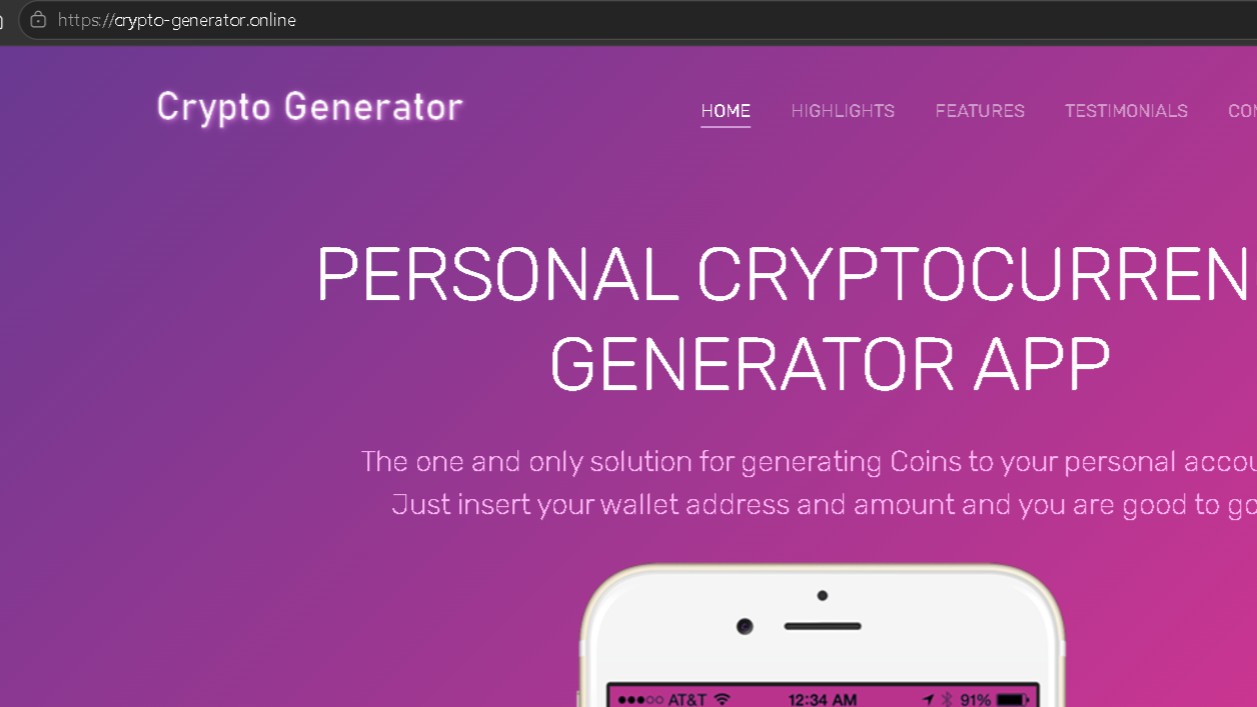 Crypto‑generator.online Scam