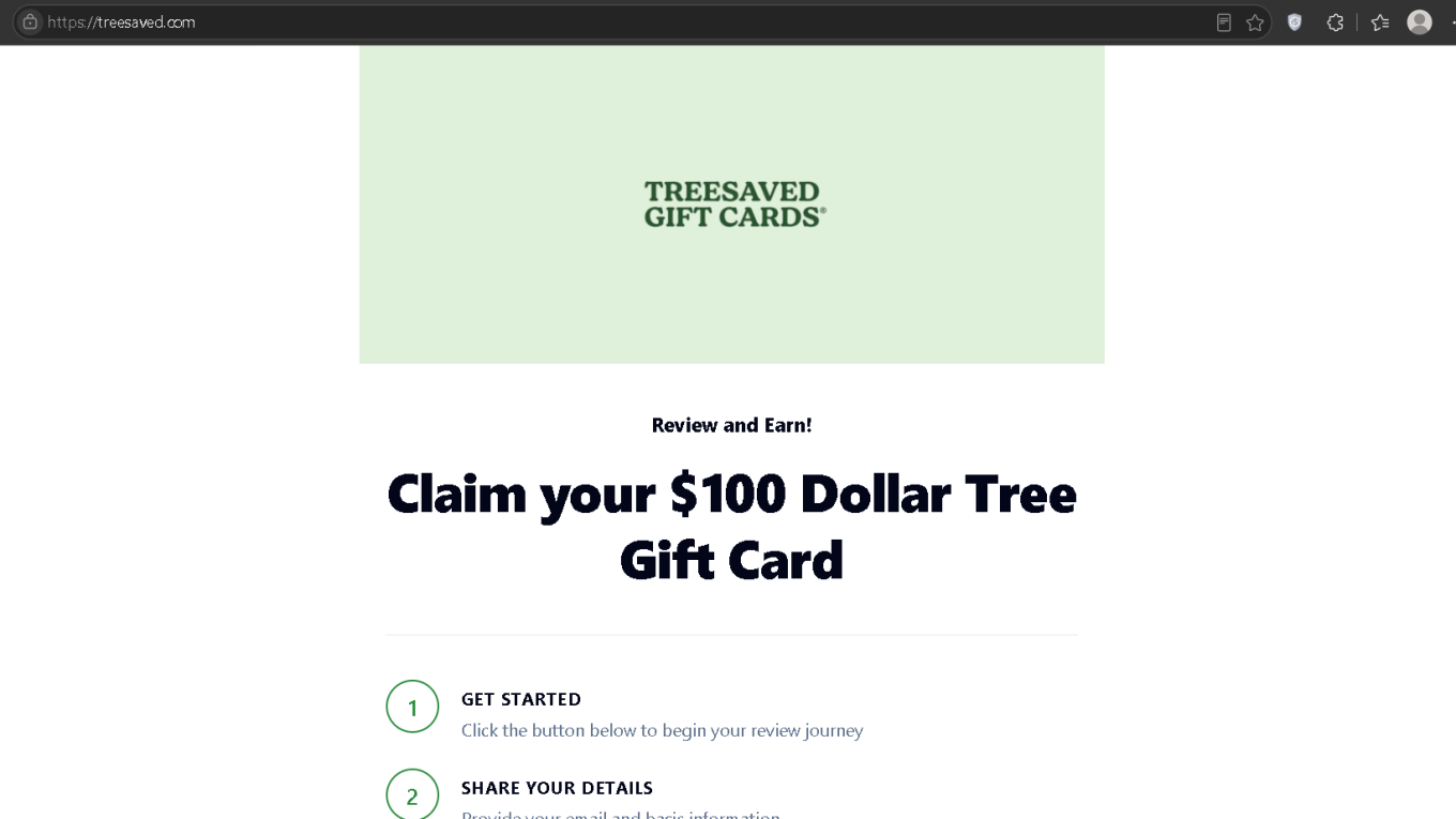 Treesaved Scam Screenshot